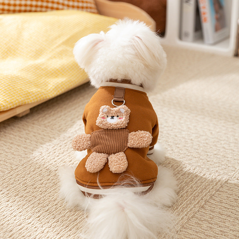 HKM-5302461 Cozy Wool Dog Sweater with Cute Bear Details, Soft Pullover for Cool Weather