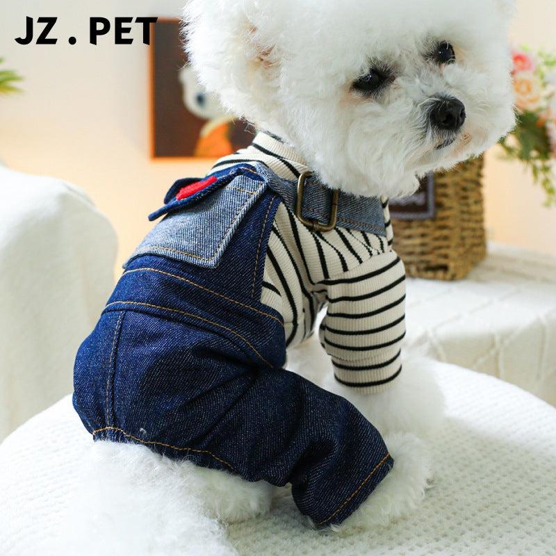 HKM-5303485 Retro Denim Suspender Pants for Small and Medium-sized Dogs