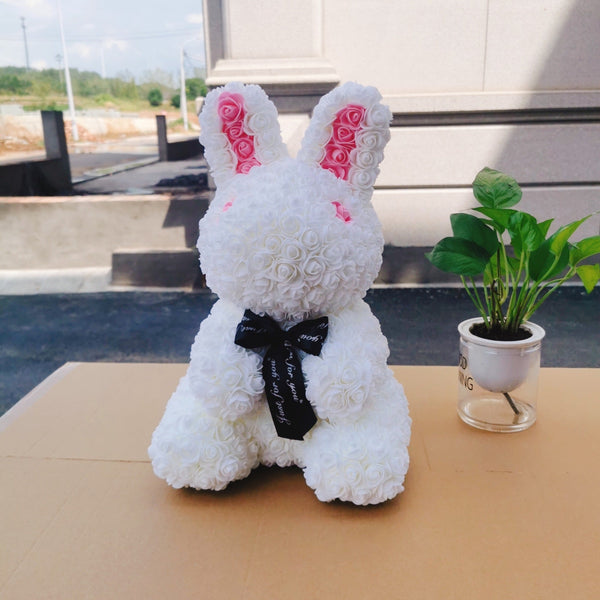 HKM-530451 Eternal Rose Bunny Decoration for Romantic Occasions - Ideal Wedding, Engagement & Gift Choice 45cm