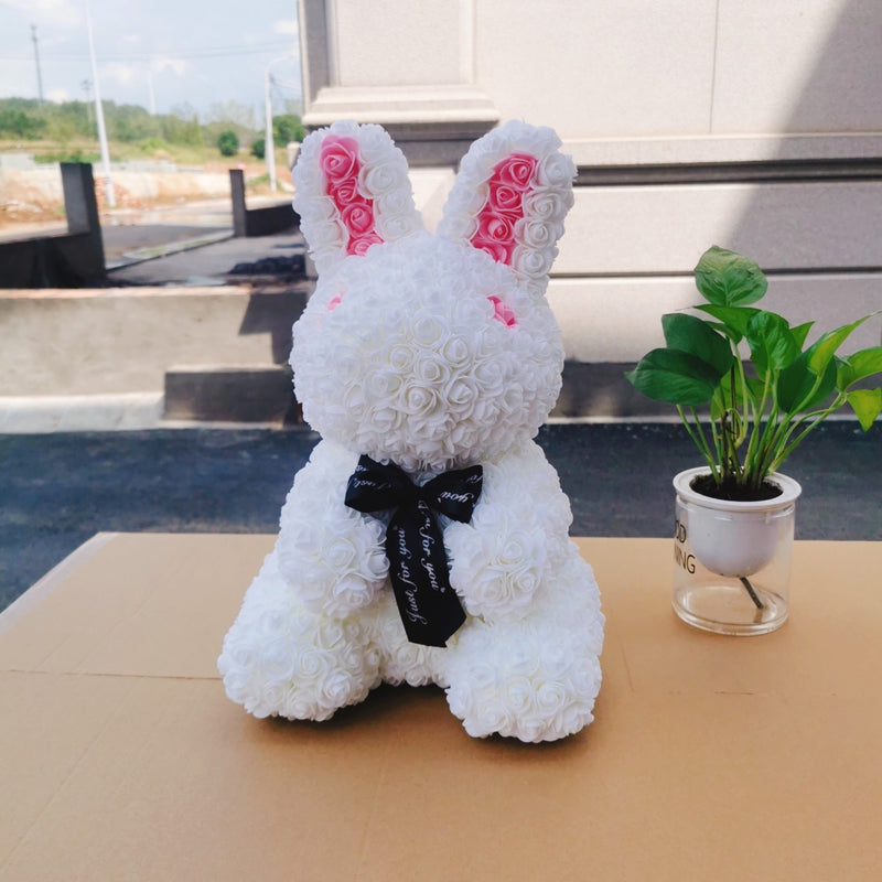 HKM-530451 Eternal Rose Bunny Decoration for Romantic Occasions - Ideal Wedding, Engagement & Gift Choice 45cm