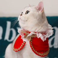 HKM-5305661 Royal Pet Cat Cape with Lace Collar and Crown - Red, Black, Green, White Sizes S & M