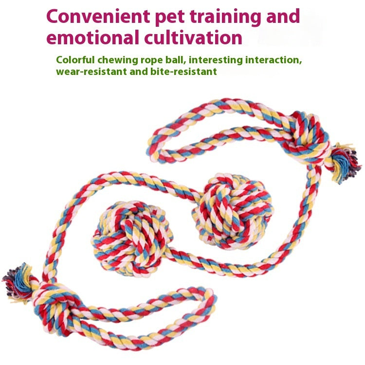 HKM-5306301 Durable Cotton Rope Toy with Ball for Interactive Pet Play
