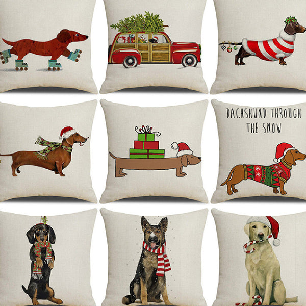 HKM-530643 Christmas White Cute Animal Printed Pillowcase 45x45cm Linen