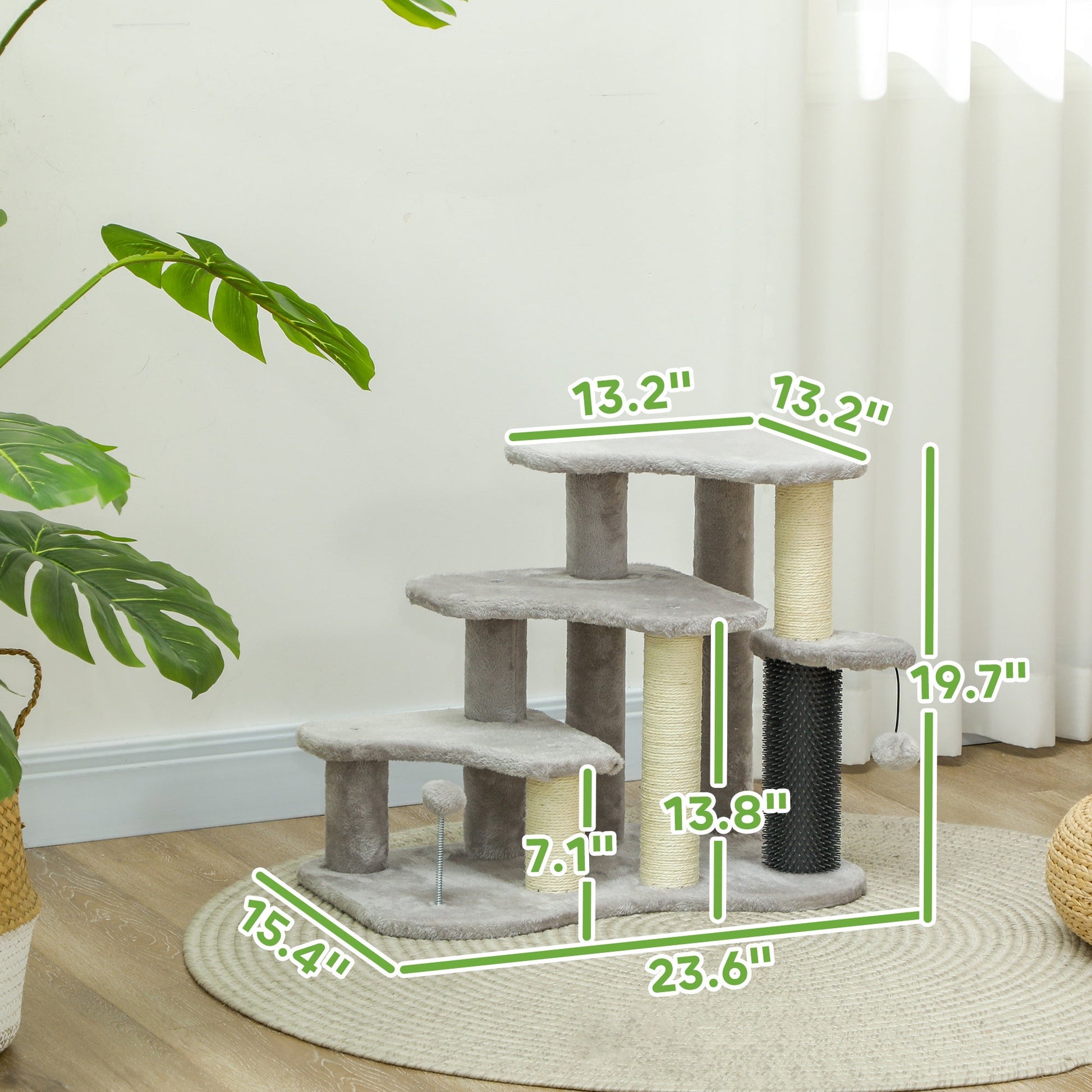 HKM-5306941 PawHut 2-in-1 Cat Tree and 3-Step Pet Stairs with Scratching Posts and Plush Cover