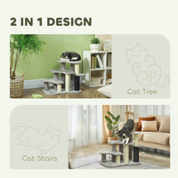 HKM-5306941 PawHut 2-in-1 Cat Tree and 3-Step Pet Stairs with Scratching Posts and Plush Cover