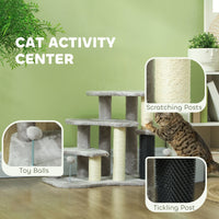 HKM-5306941 PawHut 2-in-1 Cat Tree and 3-Step Pet Stairs with Scratching Posts and Plush Cover