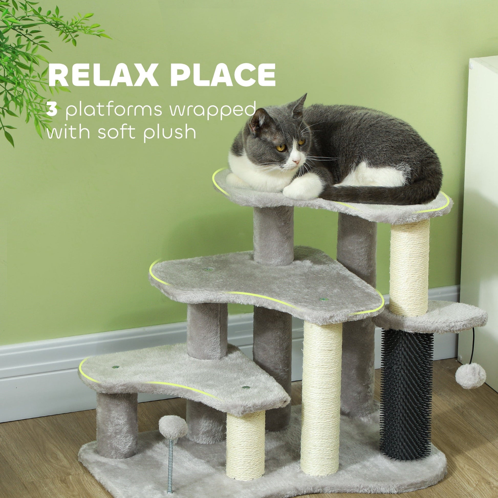 HKM-5306941 PawHut 2-in-1 Cat Tree and 3-Step Pet Stairs with Scratching Posts and Plush Cover