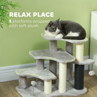 HKM-5306941 PawHut 2-in-1 Cat Tree and 3-Step Pet Stairs with Scratching Posts and Plush Cover