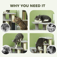 HKM-5306941 PawHut 2-in-1 Cat Tree and 3-Step Pet Stairs with Scratching Posts and Plush Cover