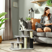 HKM-5306941 PawHut 2-in-1 Cat Tree and 3-Step Pet Stairs with Scratching Posts and Plush Cover