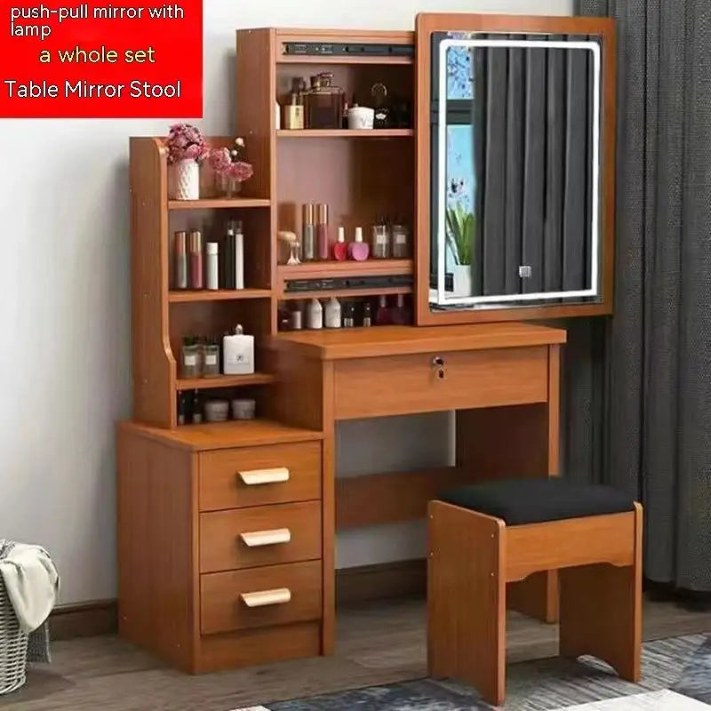HKM-530707 Elegant Makeup Vanity Table with Mirror and Drawers, Complete with Stool for Bedroom