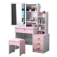 HKM-530707 Elegant Makeup Vanity Table with Mirror and Drawers, Complete with Stool for Bedroom