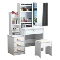 HKM-530707 Elegant Makeup Vanity Table with Mirror and Drawers, Complete with Stool for Bedroom