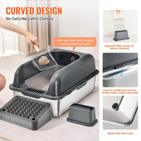 HKM-5307325 Deep Cat Litter Box with Filtering Foot Board for Clean & Odor-Free Environment