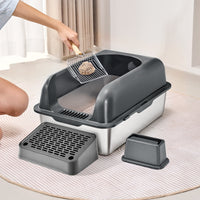 HKM-5307325 Deep Cat Litter Box with Filtering Foot Board for Clean & Odor-Free Environment
