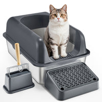 HKM-5307325 Deep Cat Litter Box with Filtering Foot Board for Clean & Odor-Free Environment
