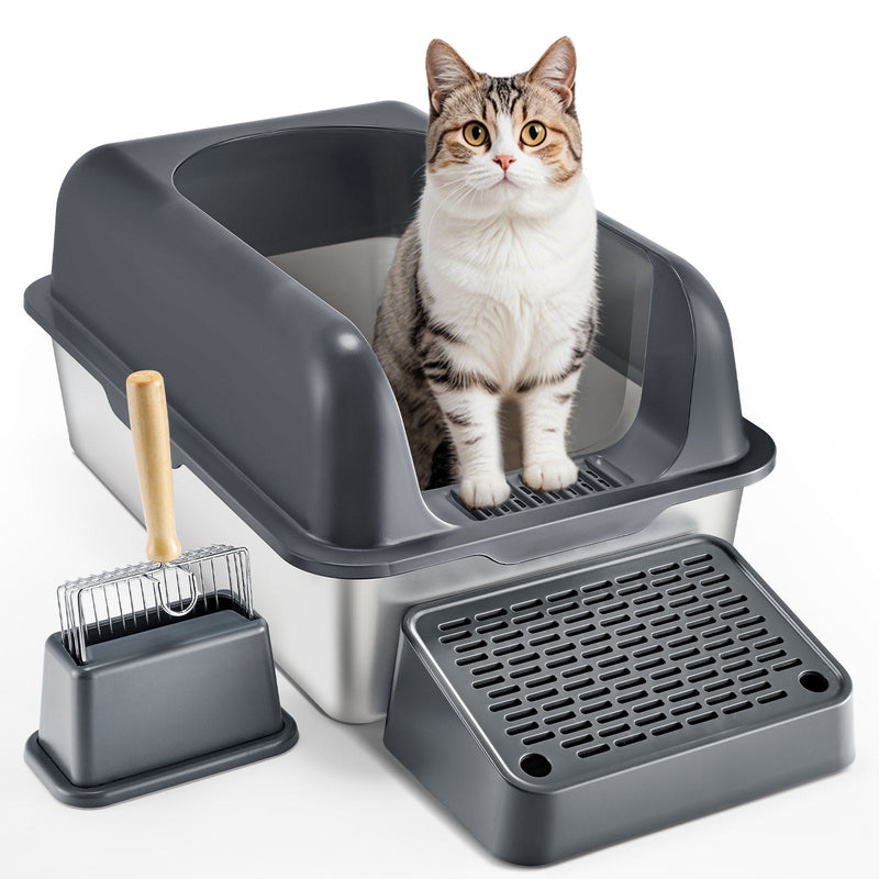 HKM-5307325 Deep Cat Litter Box with Filtering Foot Board for Clean & Odor-Free Environment