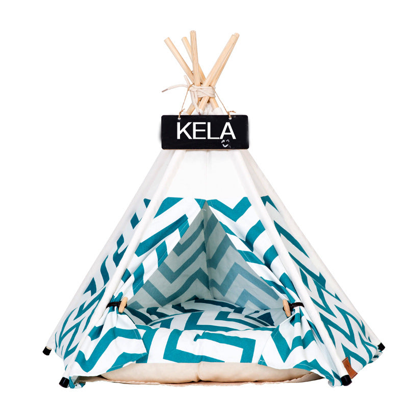 HKM-5307709 Stylish Canvas Pet Tent with Black and Green Stripes for Cats and Dogs, Available in Multiple Sizes