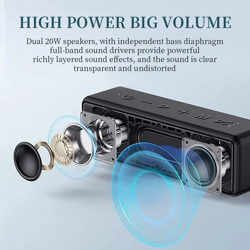 HKM-530835 Portable Waterproof Bluetooth Speaker with 40W Hi-Fi Bass, TWS Function, 18-Hour Playtime, and Built-in Mic