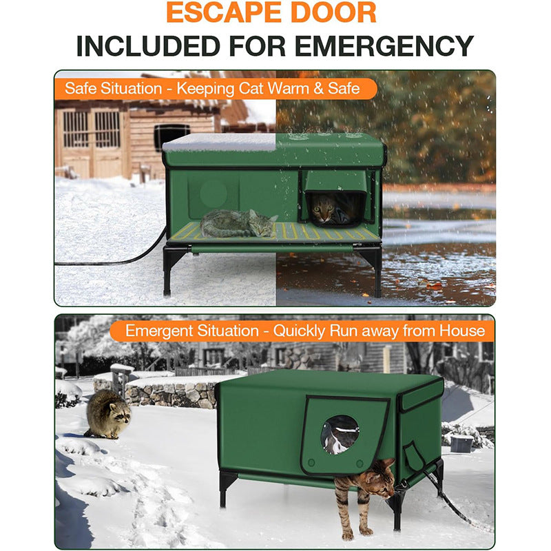 HKM-5308477 Heated Insulated Foldable Cat House - Waterproof, Breathable, All-Season Pet Bed in Green