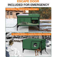HKM-5308477 Heated Insulated Foldable Cat House - Waterproof, Breathable, All-Season Pet Bed in Green