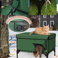 HKM-5308477 Heated Insulated Foldable Cat House - Waterproof, Breathable, All-Season Pet Bed in Green