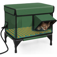 HKM-5308477 Heated Insulated Foldable Cat House - Waterproof, Breathable, All-Season Pet Bed in Green