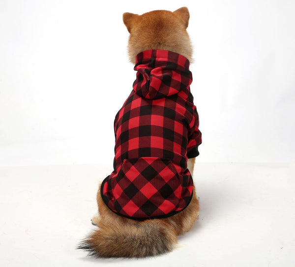 HKM-5308733 Thickened Black and Red Plaid Dog Sweatshirt for Cold Weather, S-XXL Sizes