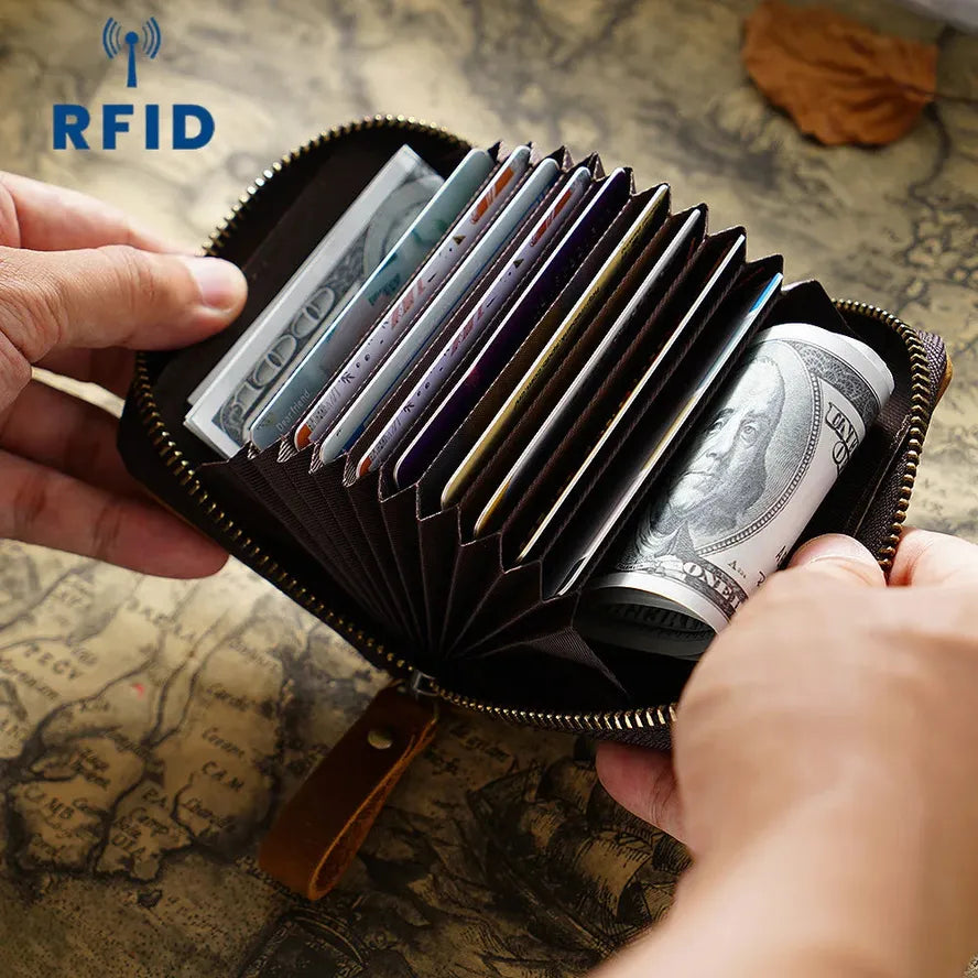 HKM-530899 Leather RFID Anti-Magnetic Card Holder Bag in Waxed Canvas, Multiple Colours