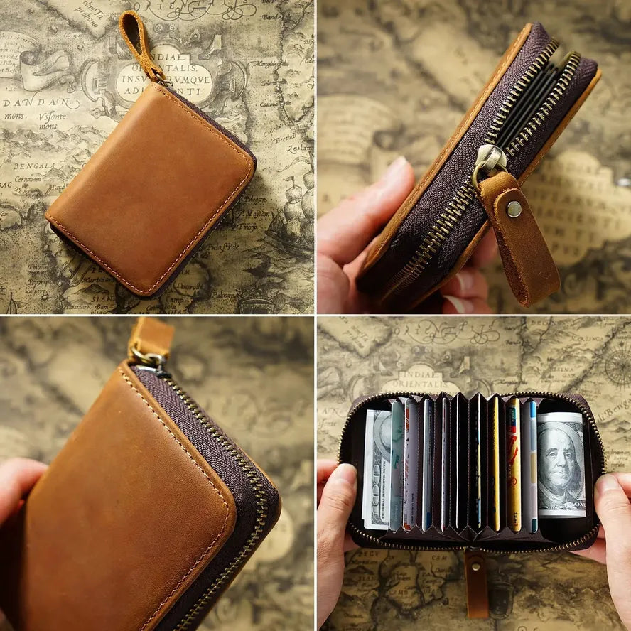 HKM-530899 Leather RFID Anti-Magnetic Card Holder Bag in Waxed Canvas, Multiple Colours