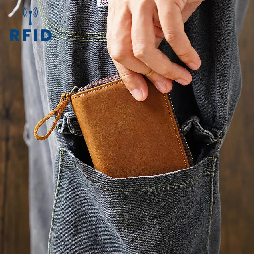 HKM-530899 Leather RFID Anti-Magnetic Card Holder Bag in Waxed Canvas, Multiple Colours