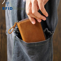 HKM-530899 Leather RFID Anti-Magnetic Card Holder Bag in Waxed Canvas, Multiple Colours