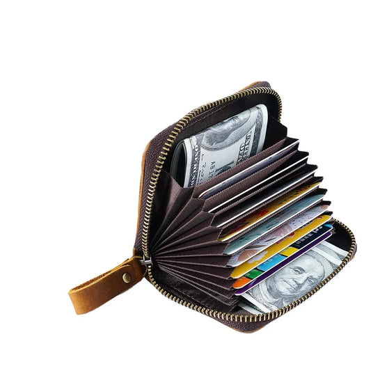 HKM-530899 Leather RFID Anti-Magnetic Card Holder Bag in Waxed Canvas, Multiple Colours