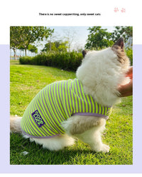HKM-5309245 Cool Breathable Stripe Vest for Small Dogs and Cats in Fluorescent Green and Pink, Casual Cotton Pet Clothing