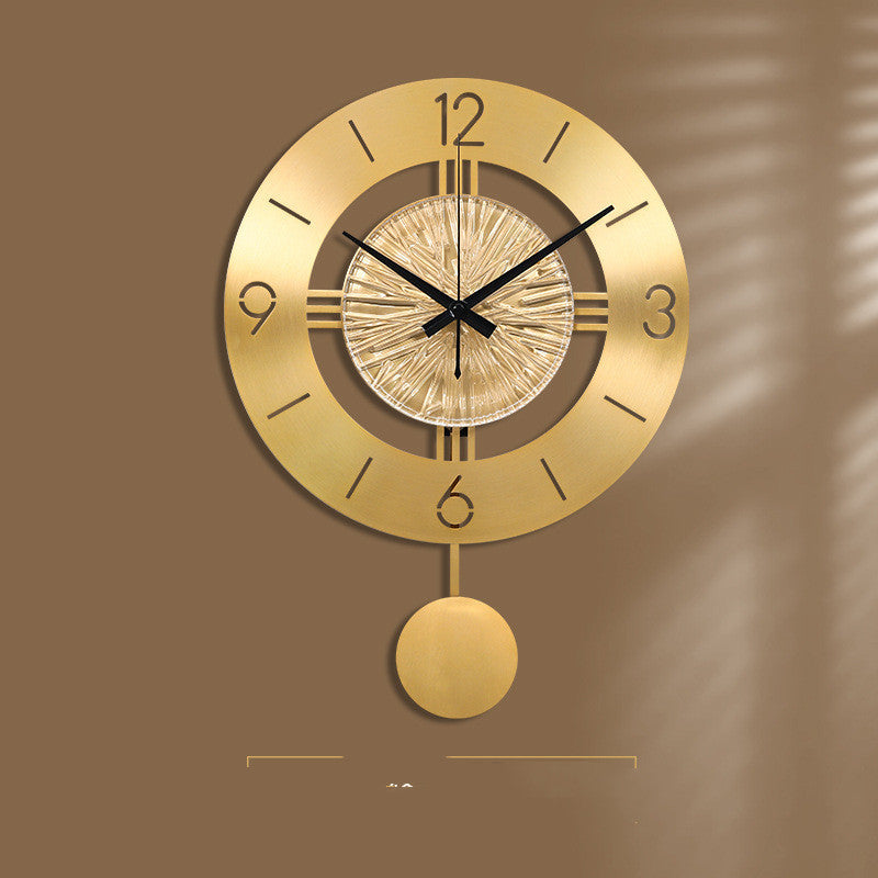 HKM-531027 Elegant Metal Wall Clock with Pendulum - Pure Copper Finish, 30CM Round and 30CM Swing Style