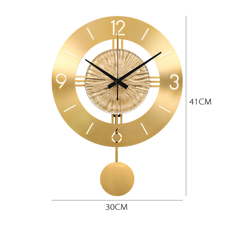 HKM-531027 Elegant Metal Wall Clock with Pendulum - Pure Copper Finish, 30CM Round and 30CM Swing Style
