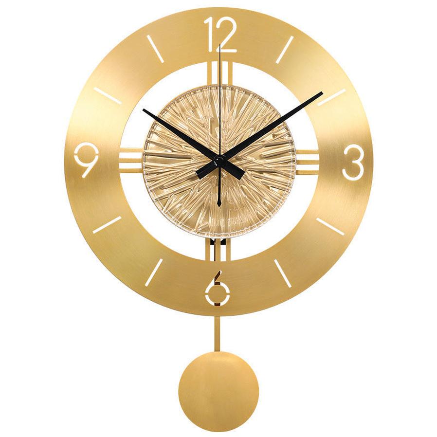 HKM-531027 Elegant Metal Wall Clock with Pendulum - Pure Copper Finish, 30CM Round and 30CM Swing Style