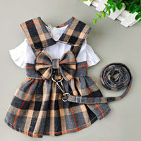 HKM-5311037 Stylish Black and Gray Plaid Dog Dress for Outdoor Walks