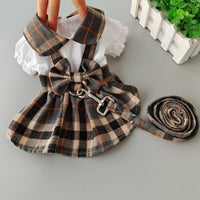 HKM-5311037 Stylish Black and Gray Plaid Dog Dress for Outdoor Walks