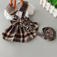 HKM-5311037 Stylish Black and Gray Plaid Dog Dress for Outdoor Walks