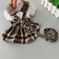 HKM-5311037 Stylish Black and Gray Plaid Dog Dress for Outdoor Walks