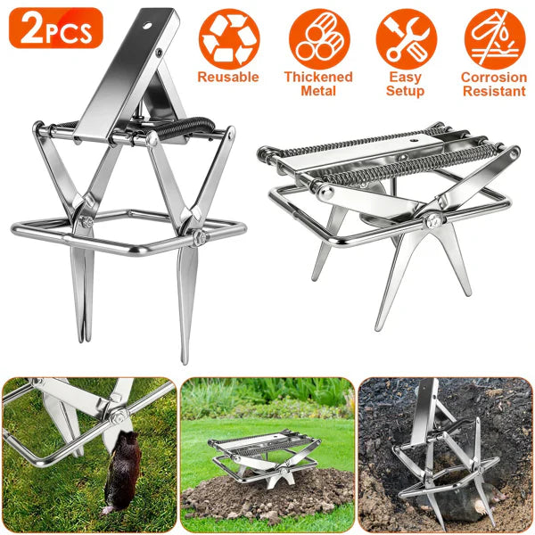 HKM-5311421 Humane Metal Mole Snap Trap with Easy Foot-Step Setup for Safe Use in Lawns and Around Pets