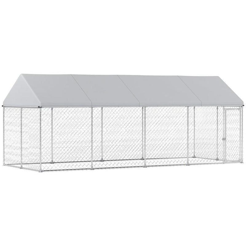 HKM-531155 Heavy Duty Outdoor Dog Kennel with Waterproof Roof, Secure Latch, and Chain Link Dog Run for Large Dogs