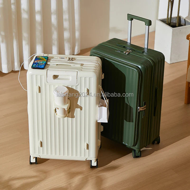 HKM-531219 Open-Top Luggage Trolley Bag with Laptop Compartment - 20, 24, 28 Inch Travel Suitcases on Wheels