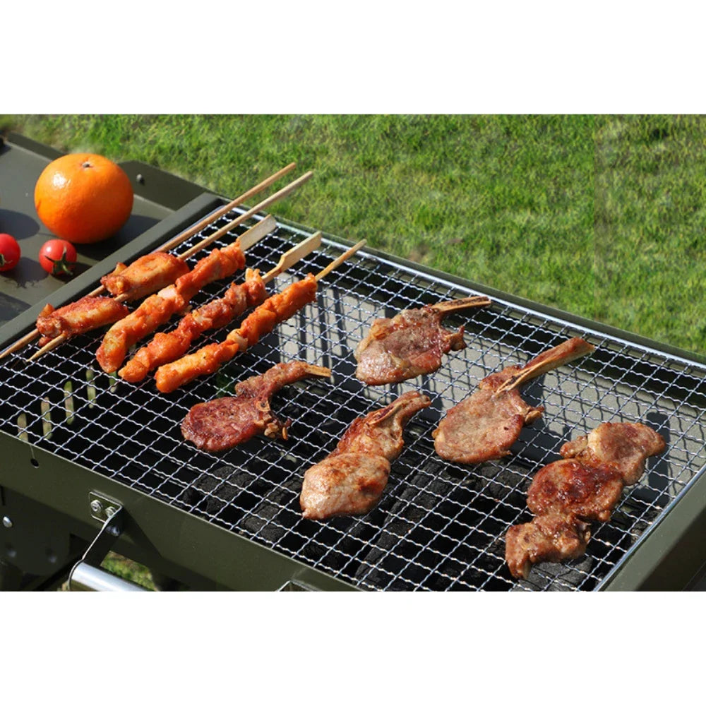 HKM-531347 Portable Charcoal Folding BBQ Grill with Stainless Steel Construction for Outdoor Cooking