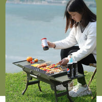HKM-531347 Portable Charcoal Folding BBQ Grill with Stainless Steel Construction for Outdoor Cooking