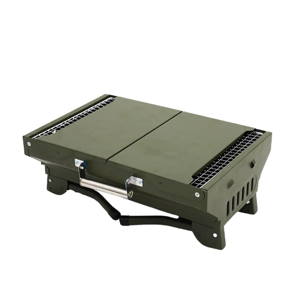 HKM-531347 Portable Charcoal Folding BBQ Grill with Stainless Steel Construction for Outdoor Cooking