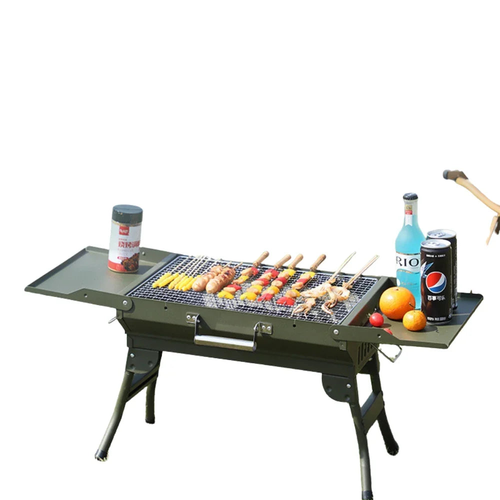 HKM-531347 Portable Charcoal Folding BBQ Grill with Stainless Steel Construction for Outdoor Cooking