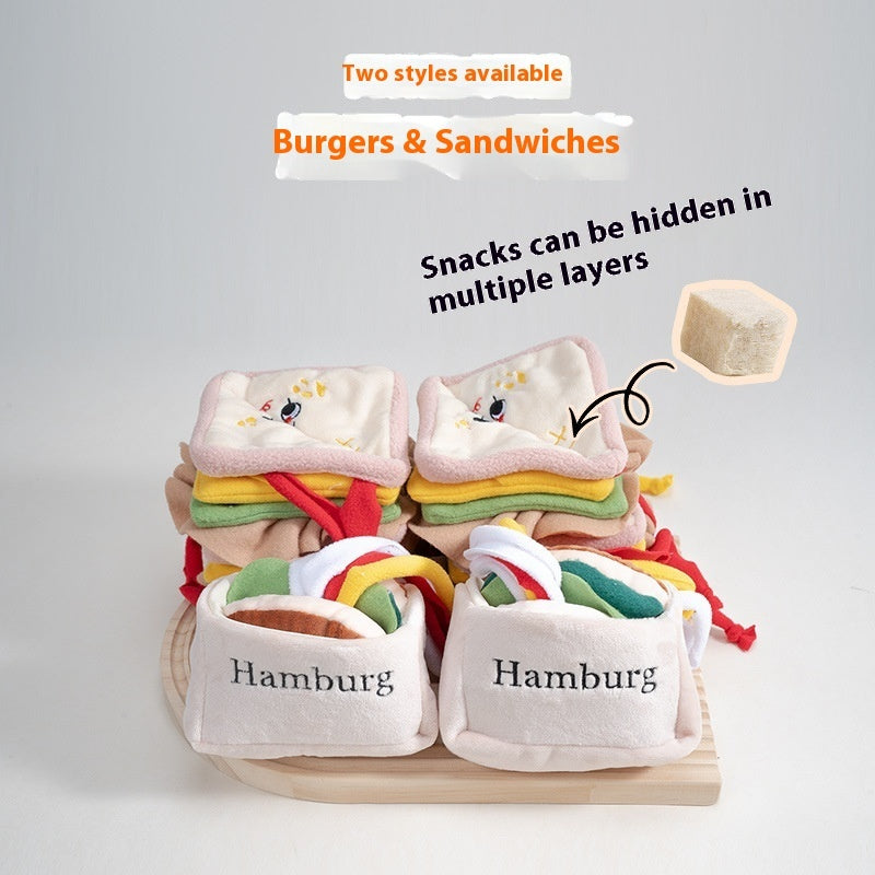 HKM-5314237 Plush Hamburger Sandwich Toy for Pets with Ringing Paper