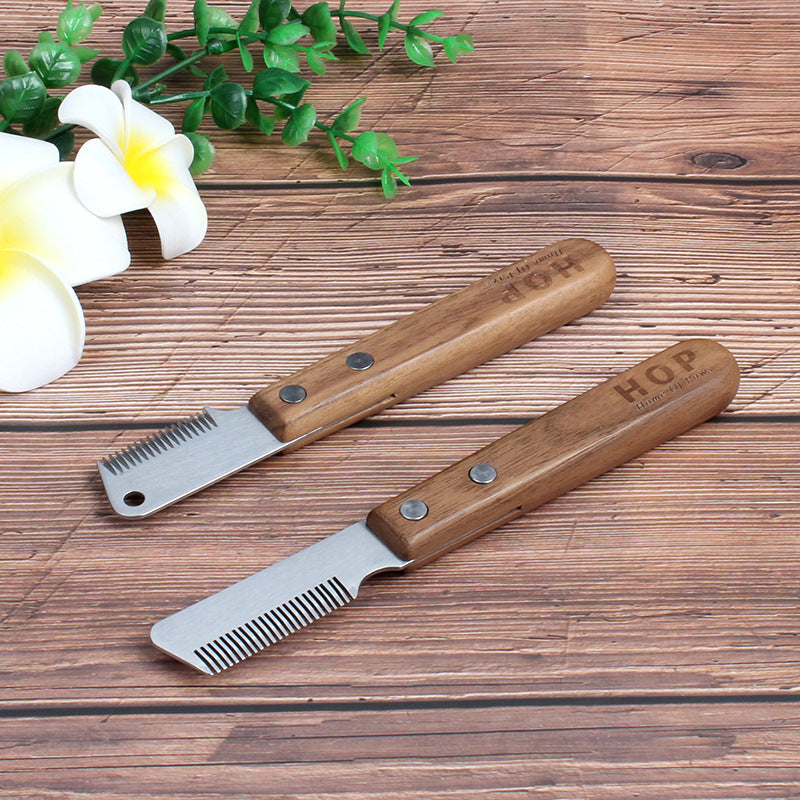 HKM-5315005 Wooden Handle Stainless Steel Pet Plucking Knife Comb for Terrier Grooming